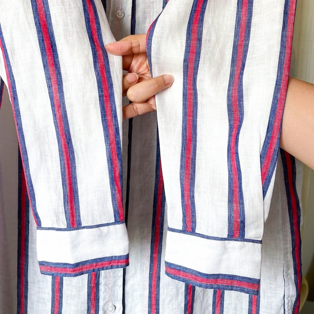 Frank & Eileen Mary Linen Shirt Dress Mini Red Navy White Stripe Large EUC - Picture 4 of 8